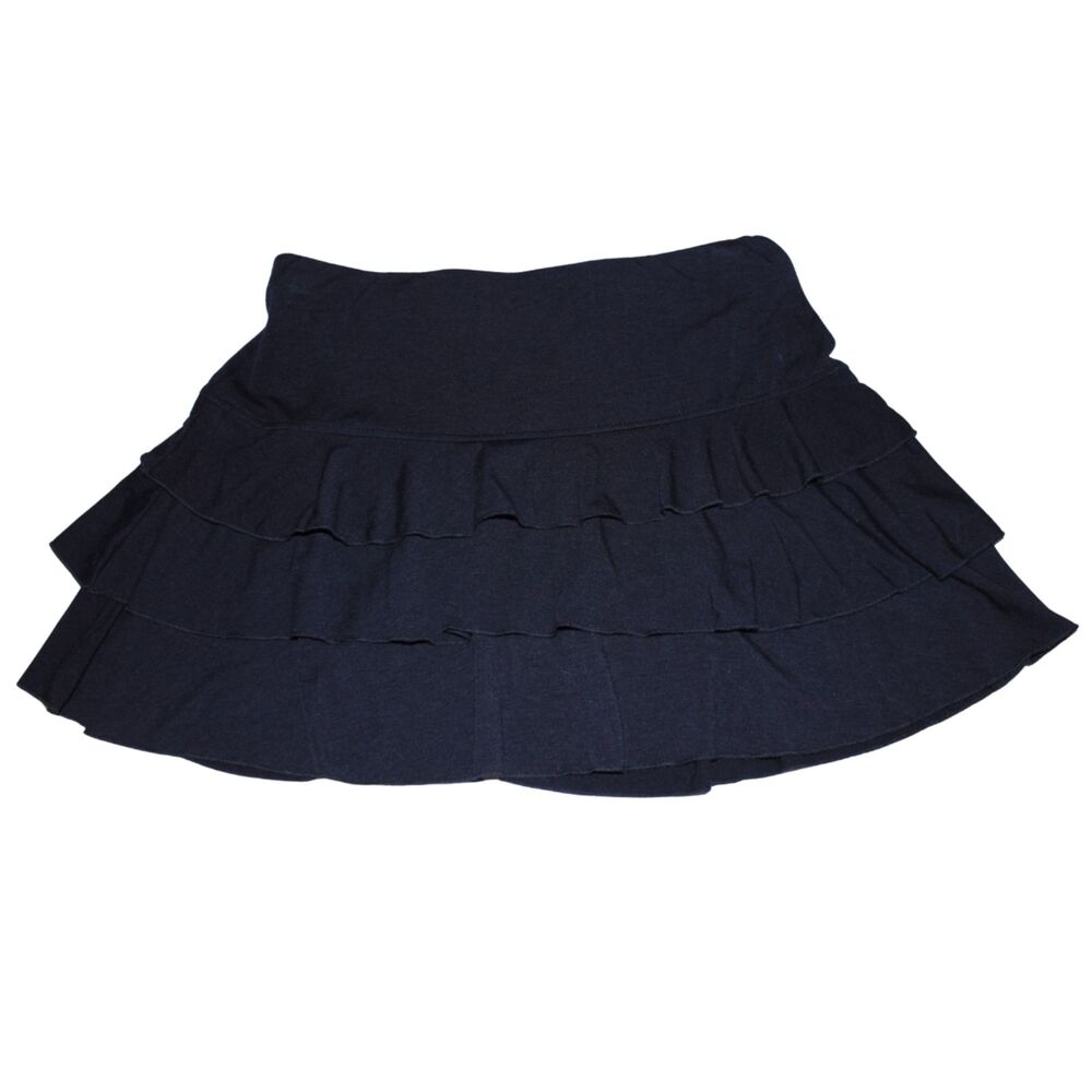 Black Tiered Ruffle Mini Skirt Stretch Y2K Going Out Size S